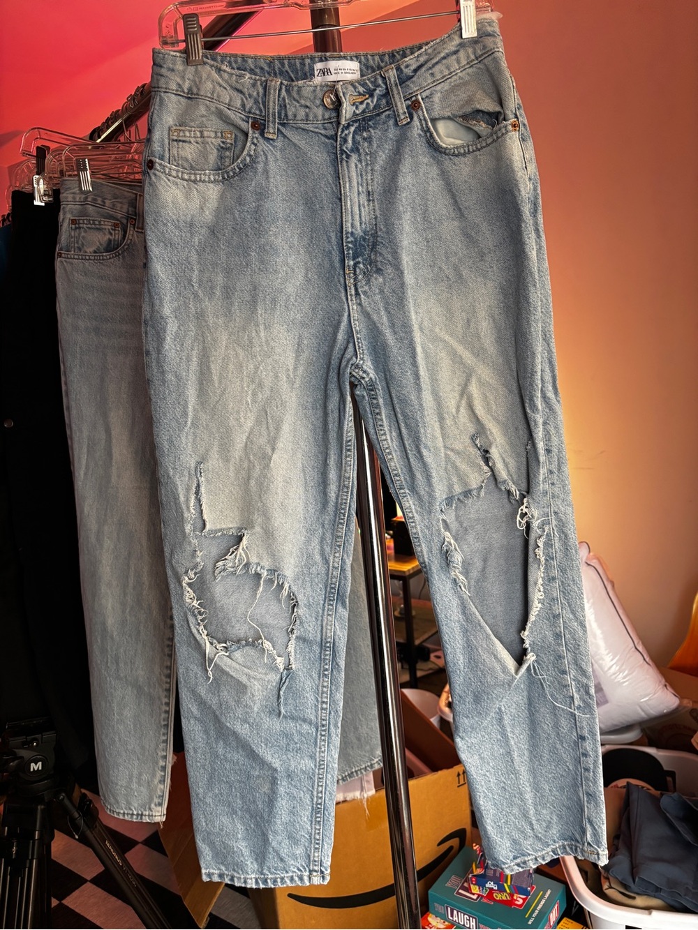 Zara Light Blue Distressed High-Rise Jeans